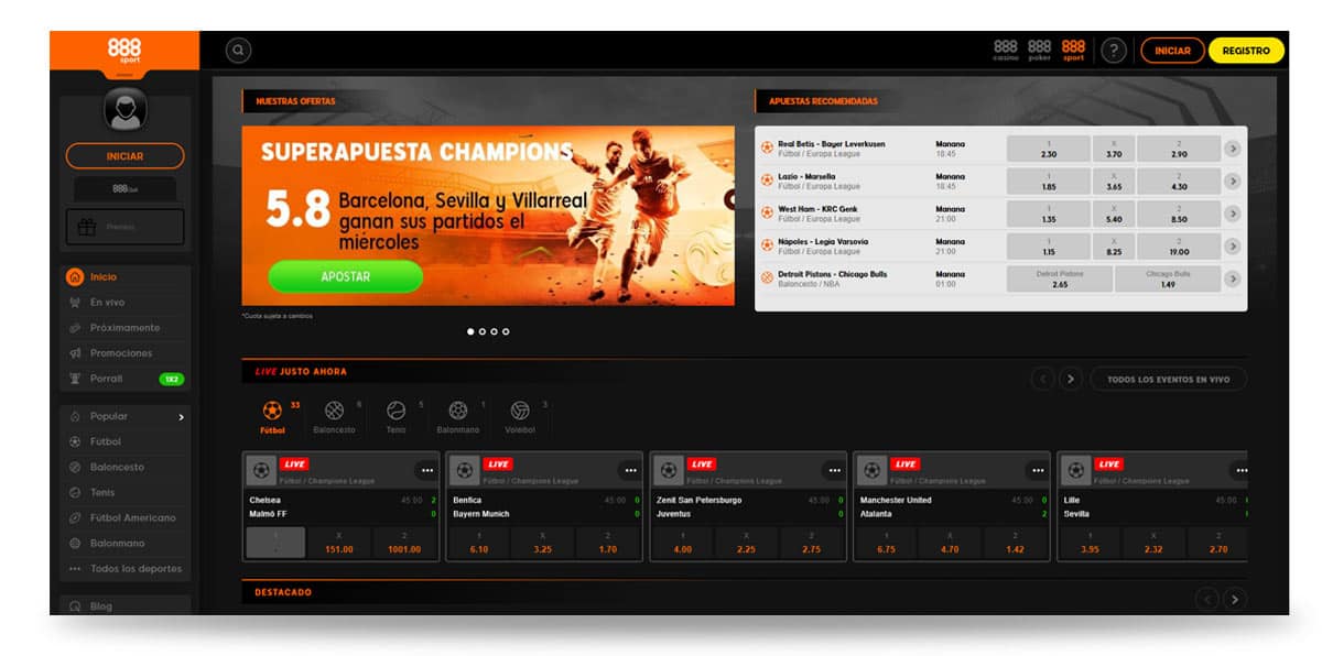 Página de inicio de 888bet