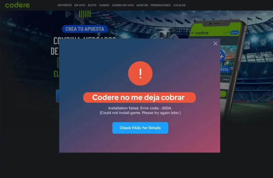 Mensaje de error, Codere no paga
