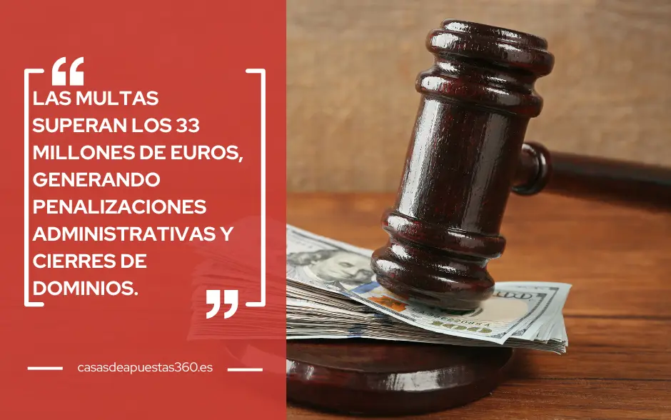 Las multas superan los 33 millones de euros, generando penalizaciones administrativas y cierres de dominios.
