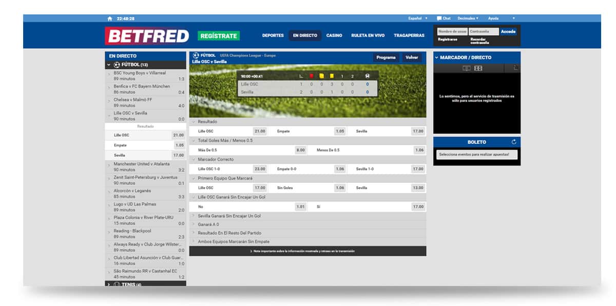 Betfred apuesta en vivo