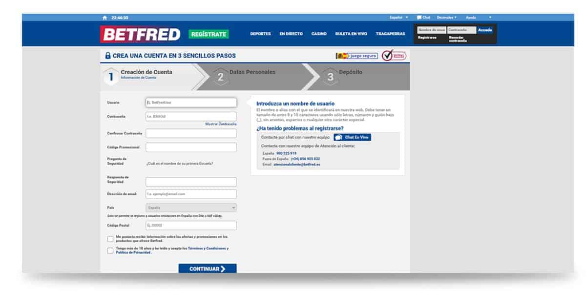 Betfred registro